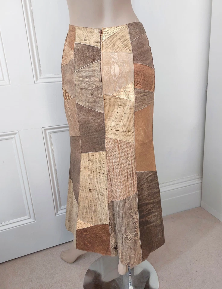 Roberto CAVALLI Vintage Skirt Suede Leather Patchwork Size S UK 10 Maxi YTK - Image 2 of 4