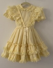 Vintage Betty Oden Girls Dress Size 4 Pale Yellow Ruffles Lace 50s 60s Pageant
