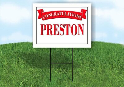 PRESTON CONGRATULATIONS RED BANNER 18in x 24in Yard sign with Stand