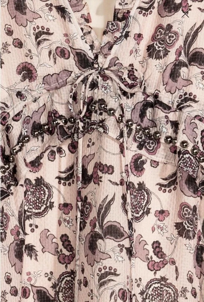 H&M шелк S EU 34 светло-розовый макси платье стороны разделить оборки V шеи Summery RRP £120 - Изображение 2 из 4