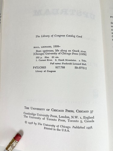 Stars Upstream Life Along An Ozark River, Leonard Hall Signed 1st Ed 1958 HC/DJ - Imagen 14 de 17