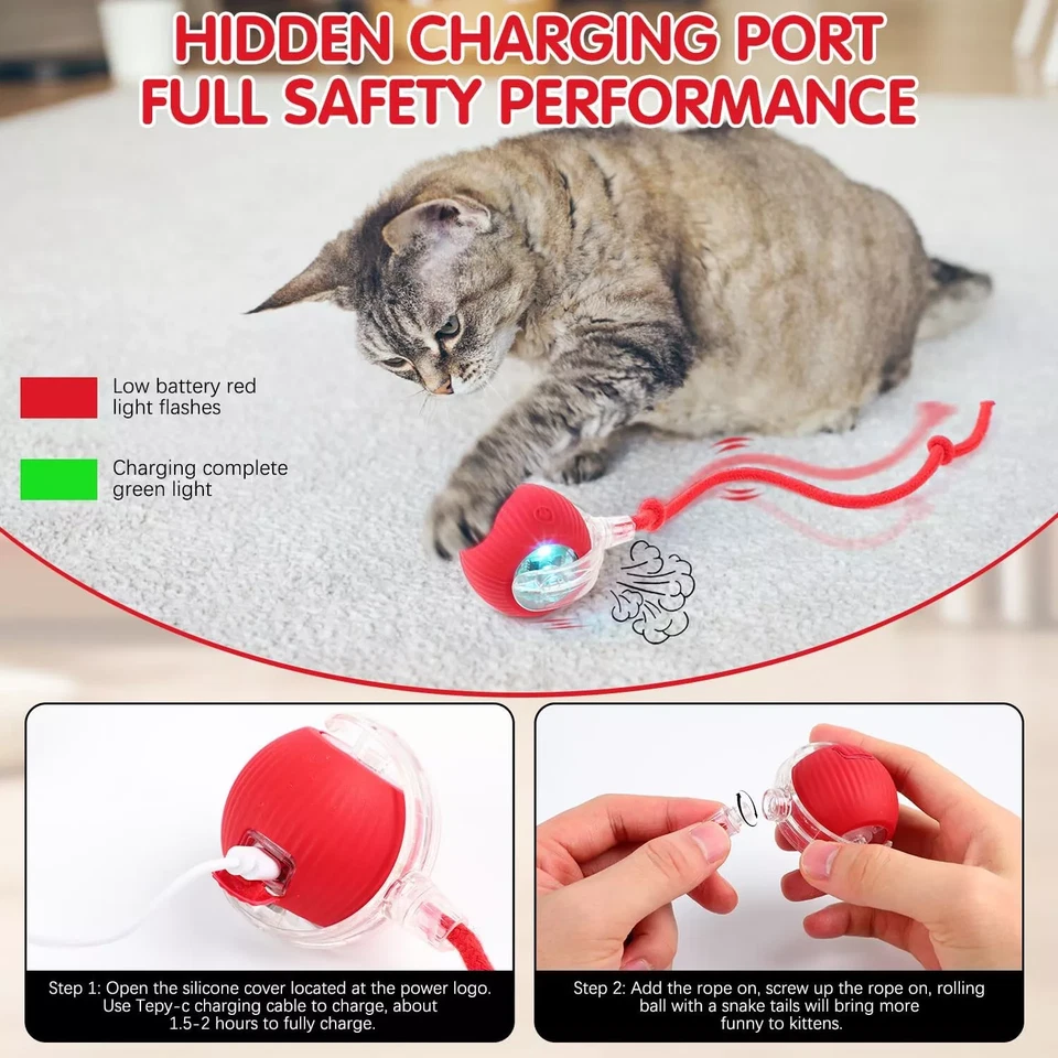 Automatic Rolling Ball Smart Cat Dog Toy Electric Pet Self-moving Kitten lot - Image 2 of 4