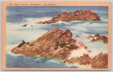 Monterey California Linen Postcard Seal Rocks Seventeen Mile Drive