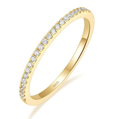 EAMTI 1.5mm Gold Plated Eternity Bands for Women 925 Sterling Silver Half Ete...