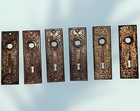 Lot Of 6 Antique Door Knob Back Plates Corbin “Canton” Wrought Steel 1895 5.5”