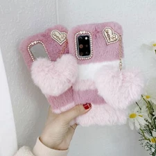 For Samsung S24 Ultra/S23 FE/S22 Soft Plush Fur Fluffy Warm Girl's Bling Case