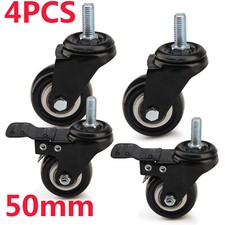 4 x Heavy Duty 50mm Rubber Swivel Castor Wheels Trolley Furniture Caster Brake