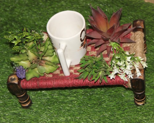 Vintage Colorful Wooden Handmade Traditional Jute Rope Charpai Khat khatli Stool - Picture 11 of 11