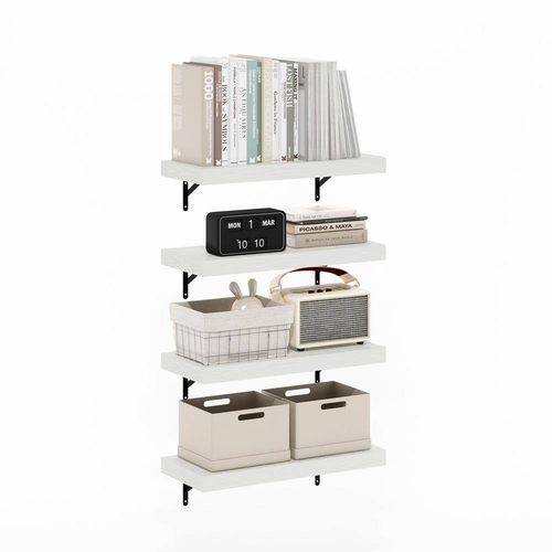 Tanna 1.65 In. Tall White Texture Wood Floating Bookcase (Set of 4) - Picture 4 of 12