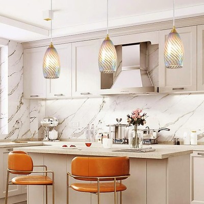 Eicrkodn Mini Glass Pendant Lights Kitchen Island Handcrafted Blown Art, 3 Pack