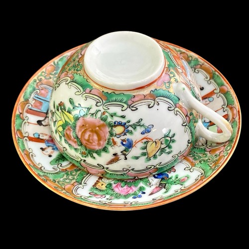 Antique Famille Rose Medallion Porcelain Cup Teacup Saucer Chinese Qing 19th C - Picture 6 of 9