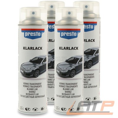 PRESTO 4x 500ml KLARLACK GLÄNZEND ÜBERZUGSLACK SPRÜHDOSE KLAR LACK GLANZ SPRAY