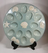Home Studio Shoreline Collection Deviled Egg Tray Platter Plate Hand Painted 13”