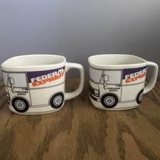 Vintage FedEx Delivery Truck Mug Coffee Set 2 Federal Express Worldwide Service