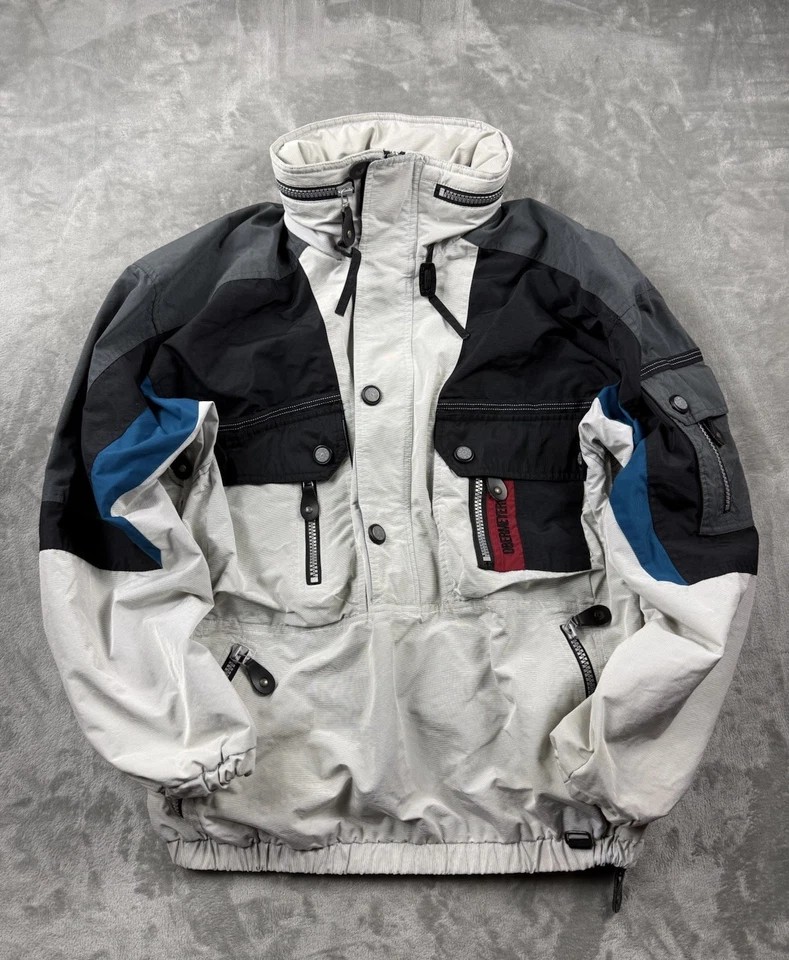 Jaqueta masculina vintage Y2K Obermeyer Ptarmigan meio zíper esqui Anorak M cinza azul com capuz - Imagem 4 de 4