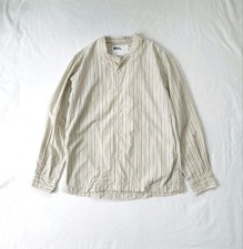 MARGARET HOWELL MHL. Cotton Collarless Stripe Shirt Size M Japanese Minimal