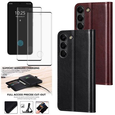For Samsung Galaxy S22/Plus/Ultra Flip Leather Pouch Case Cover / Tempered Glass