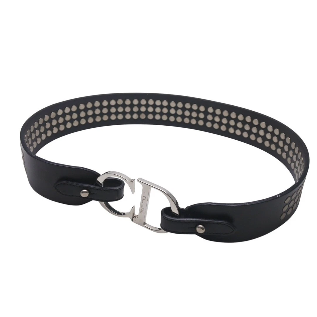 Ceinture cloutée cuir logo Christian Dior Re0072 accessoires noir occasion