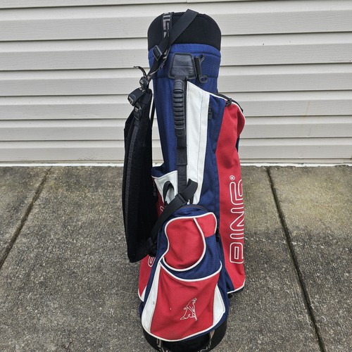 PING Hoofer 3 Vintage Stand Golf Bag Rare Color Red White & Blue 4 Way Divider - Picture 2 of 9