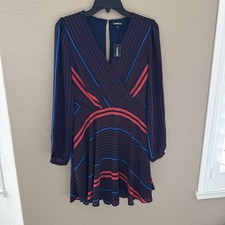 Express Long Sleeve Striped V-Neck Mini Dress Size small Fairy Whimsical NEW