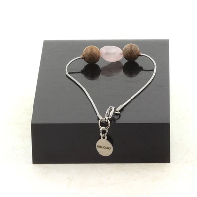 Bracelet en acier inoxydable 1 Perle Quartz rose du Brésil de forme Fabriqué en - Photo 1/2