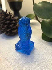Vintage 1970's Degenhart Blue Glass Owl