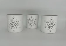 3 Crate & Barrel Snowflake Hurricane Candle Holders