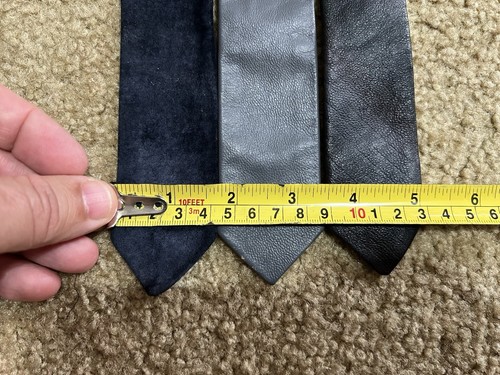 Lot of 5 Vintage 1980's West. Germany Italy Real Leather Skinny Ties - Picture 12 of 13