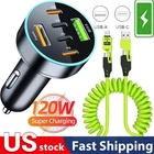 120W Fast Car Charger 6-Ports Adapter & Cable For iPhone 17 16 15 14 13 Pro Max