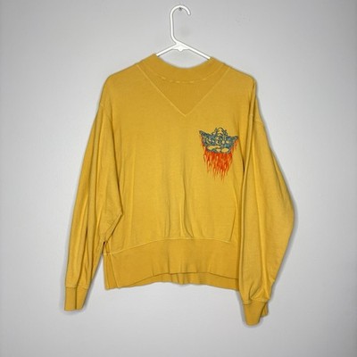 Boys Lie ''Ask if I Care'' Yellow High Crew Neck Long Sleeve Sweatshirt S/M