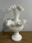 Vintage Fenton Silver Crest Single Horn Epergne Ruffle Vase