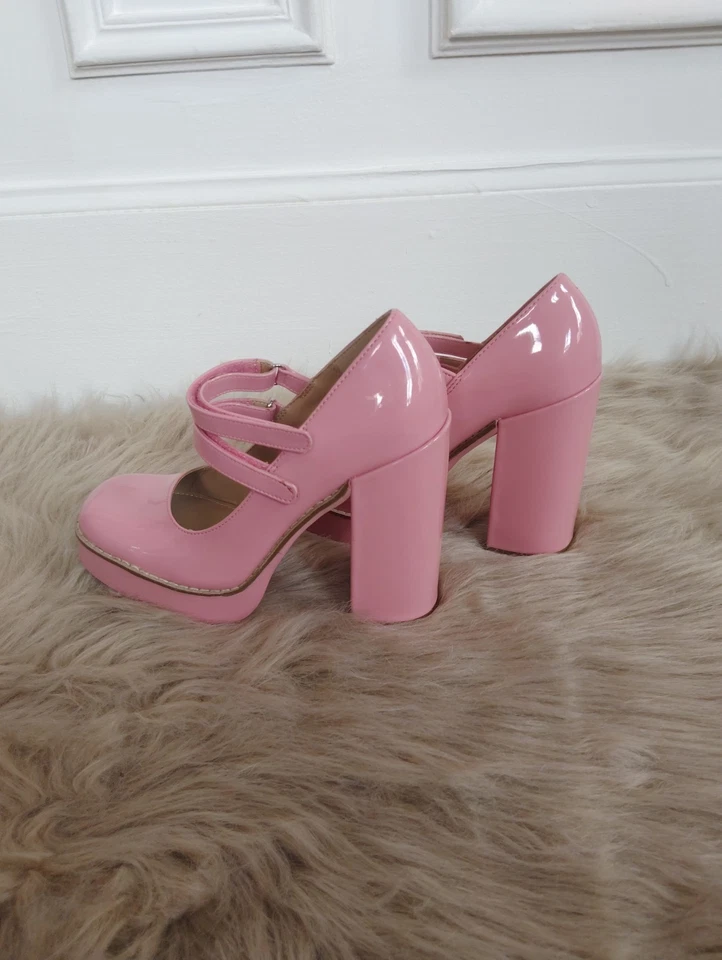 Escarpins Mary Jane roses vernis à plateforme style Y2K / dollcore / barbie,... - Photo 3/4