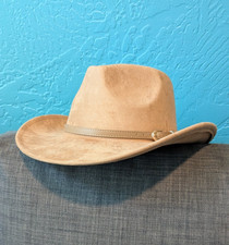 LIDHAY faux suede brown cowboy hat Western one size fedora belt trim NWT NEW