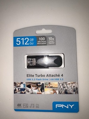 PNY Elite Turbo Attache 4 512GB USB 3.2 Flash Drive Black Mac/PC P-FD512TBAT4-GE