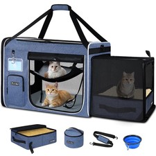 Petskd Side Expandable Extra Large Cat Carrier with Litter Box Area for Long ...