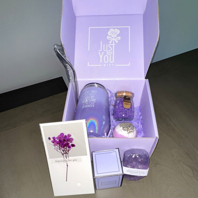 Just for You Gift Purple Birthday Bath Set: Tumbler, Candle, Soap, Bomb, Salt