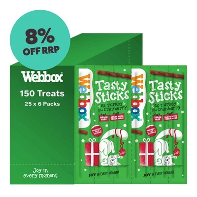 Webbox Tasty Sticks Christmas Cat Treats Bulk - Turkey & Cranberry (150 Sticks)