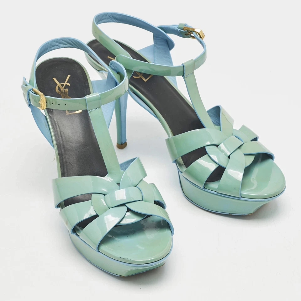 Sandalias de plataforma tributo de charol azul Saint Laurent talla 39 Foto 4 de 4