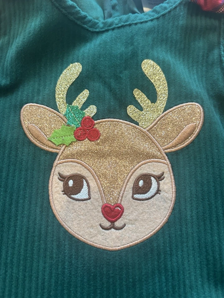 Rare Editions Girls Christmas Dress 24 Months Deer Plaid Ruffles Tiered Bottom - Image 2 of 4