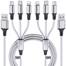Multi Charging Cable, 10ft 2Pack Phone Charger Cable 10 feet, Silver