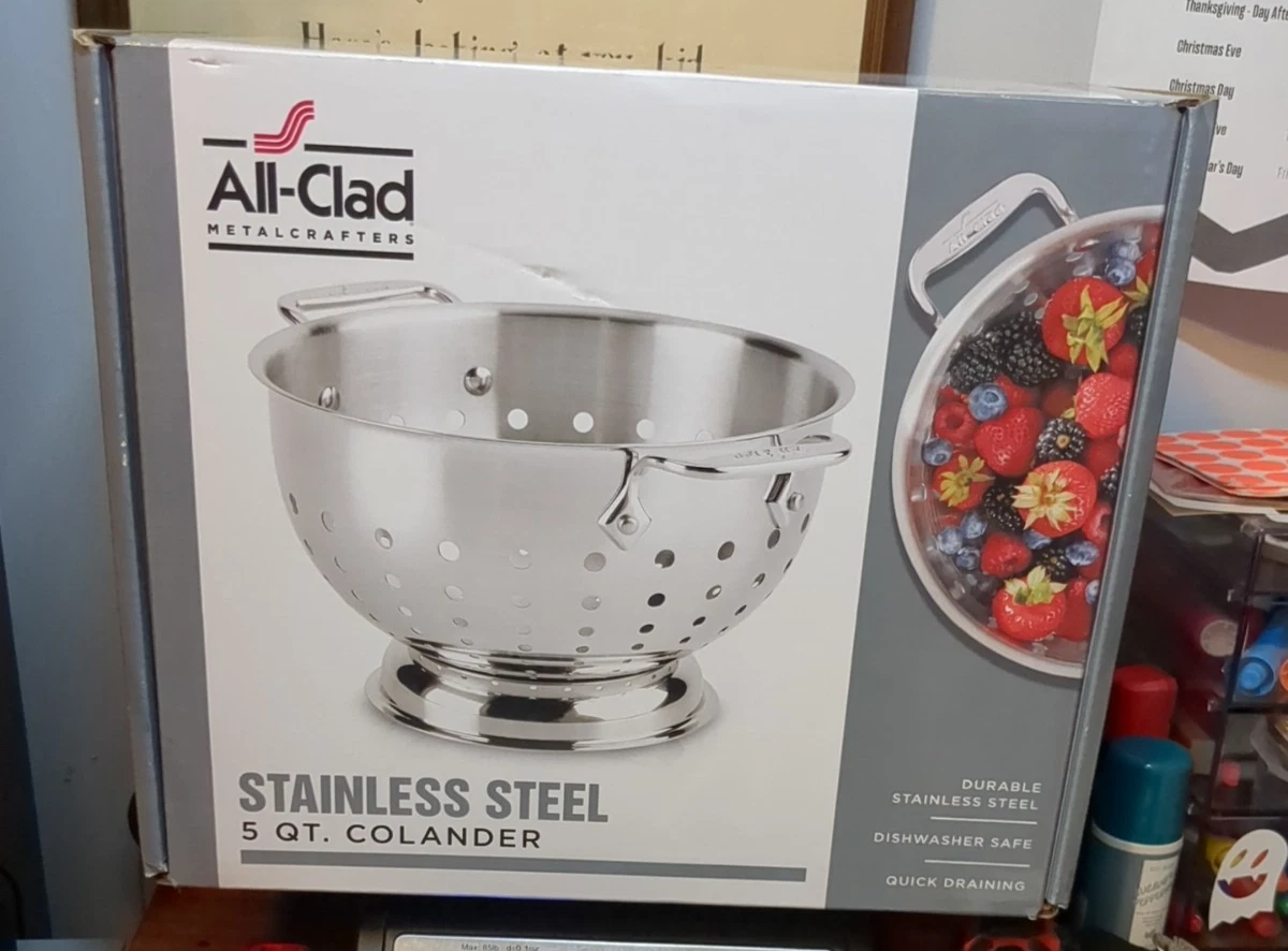 Brand New ALL CLAD 5 qt Tri-Ply 18/10 Stainless Steel Colander in Retail Box
Opens in a new window o