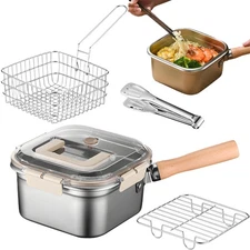 Deep Fryer Pan Set Portable Fish Fryer with Oil Drip Rack Outdoor Stove