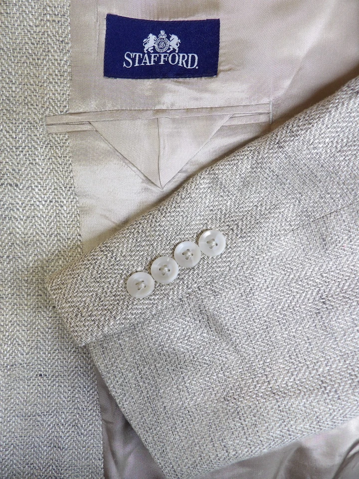 Mens Blazer Sport coat Jacket Stafford 46L Multi Silver Wv 100% Silk N#88 - Image 3 of 4