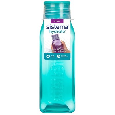 BPA Free 16 Ounce Sistema Retro Square Water Bottle Assorted Colors