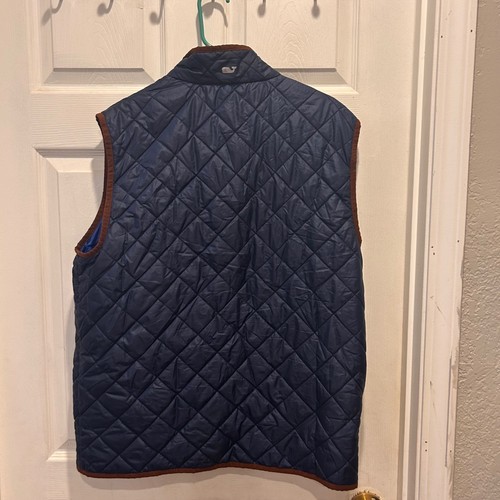 Vineyard Vines Men's Quilted Vest Blue Brown Trim Full Zip Performance L Logo - Picture 5 of 6