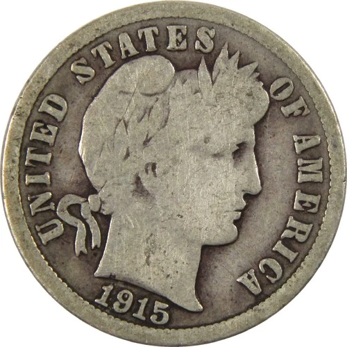 1915 Barber Dime Circulated Silver 10c Coin Collectible