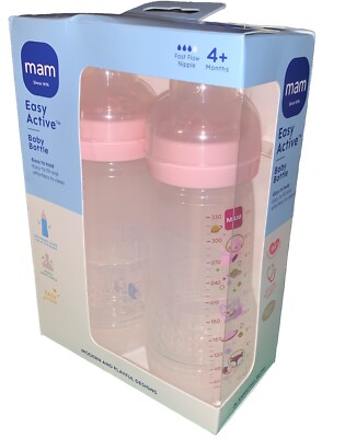 MAM Easy Active Baby Bottles 11 oz (2-Count) Fast Flow Bottles 4+ Month Unisex,