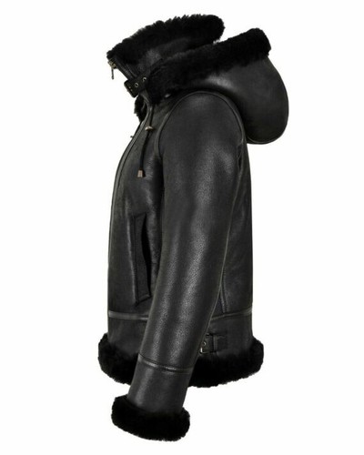 Men's Black B3 Aviator RAF Sheepskin Bomber Jacket – Classic Real Shearling - Picture 4 of 7