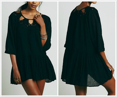 AU SELLER Eyelet Crochet Lace Cotton Kaftan Top Shirt Beach Kimono Cover UP t143 - Picture 4 of 5