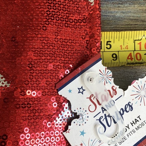 Cowboy Hat Sequin Red White Blue Stars Patriotic 4 of July America Veterans Day - Picture 14 of 16